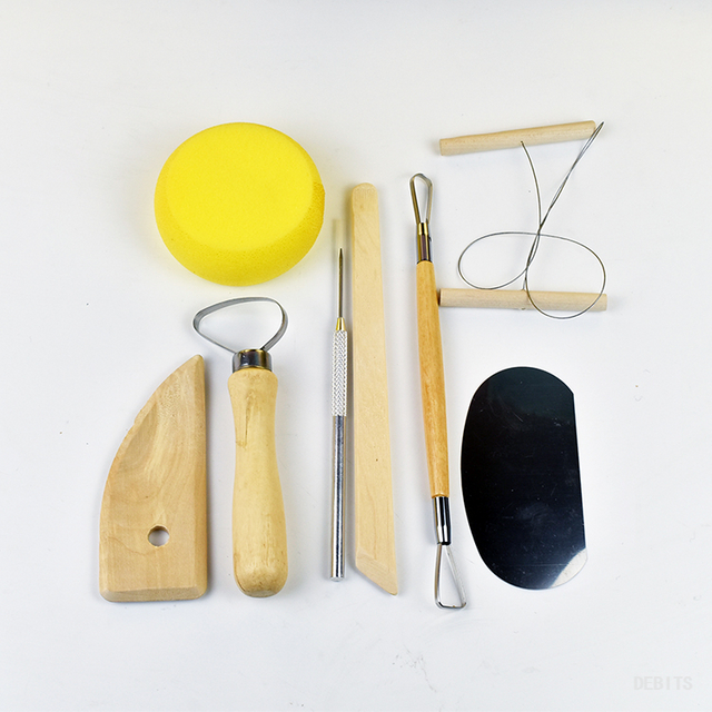 Clay Tool-Pottery clay sculpture 8 pieces of tools (wood + iron)